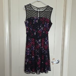 Motherhood Black and Pink Floral Mesh Midi Dress